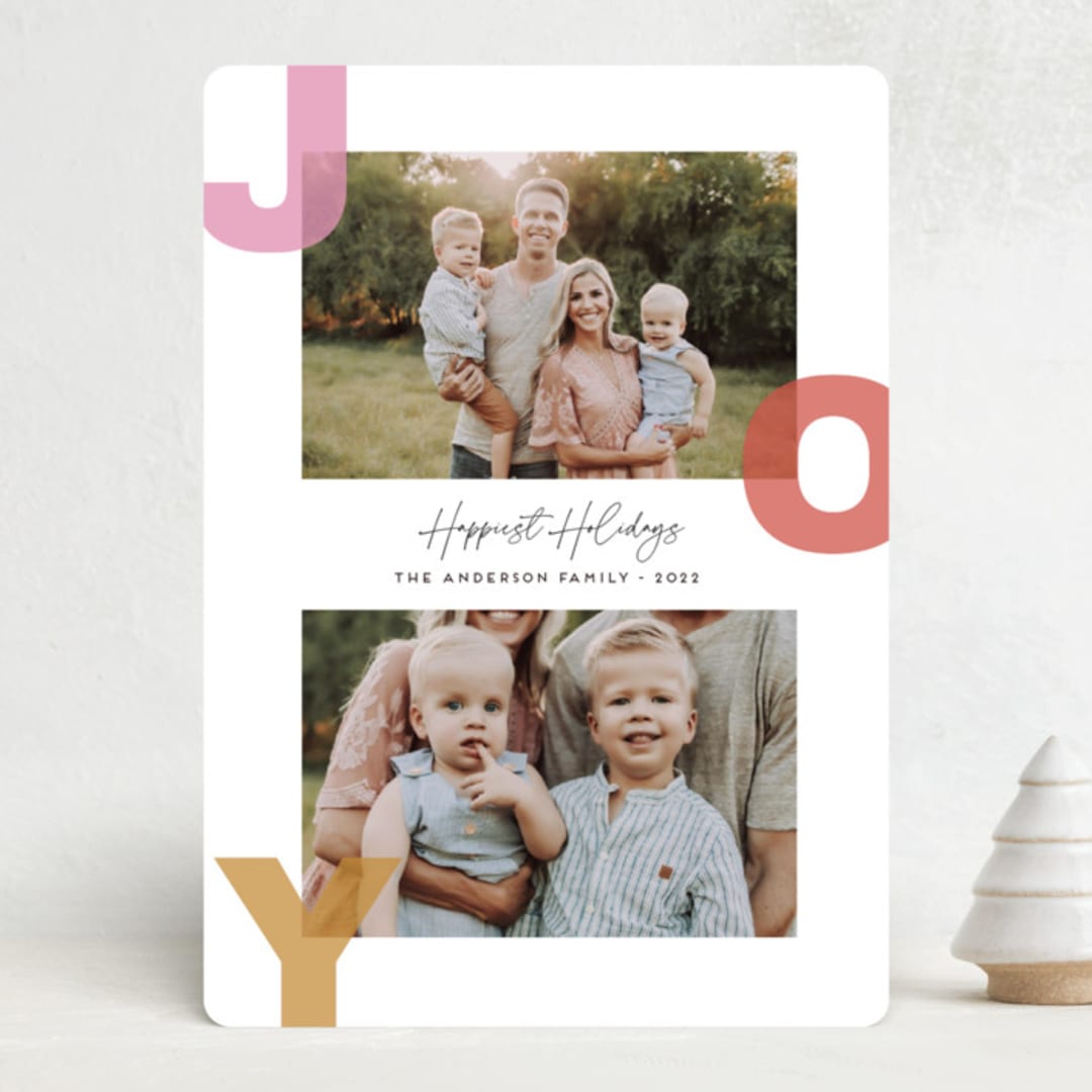 "Abstract Joy" - Holiday Cards in Winter Rose by Little Print Design - Front