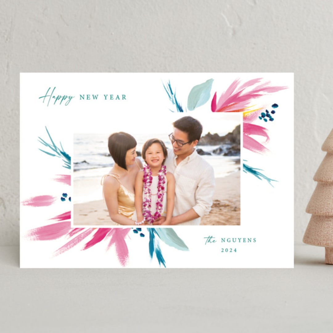 "Island Flowers" - Holiday Cards in Winter Rose by Holly Whitcomb - Front