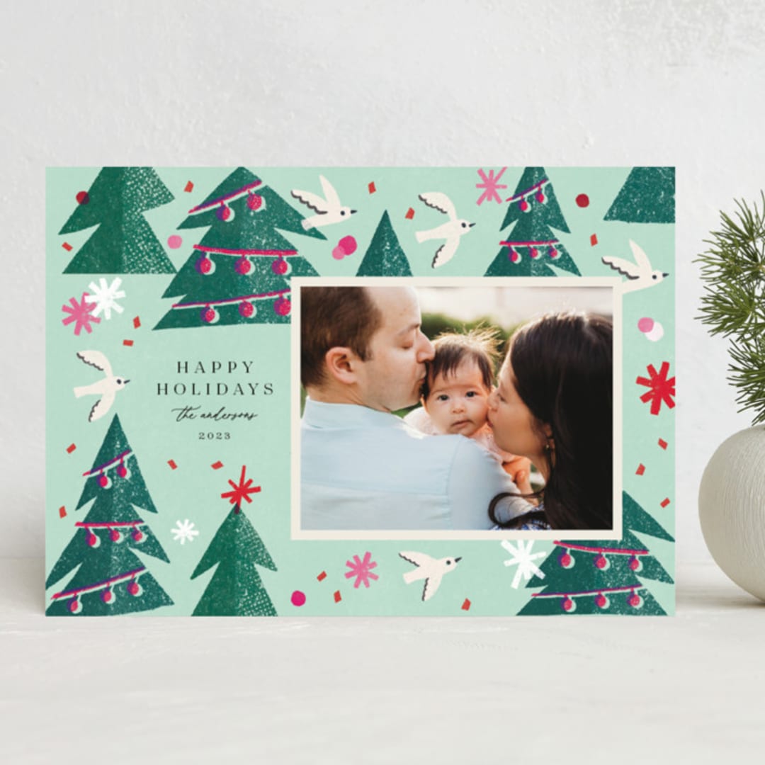 "Joyful Woodland" - Holiday Cards in Evergreen by Vivian Yiwing - Front