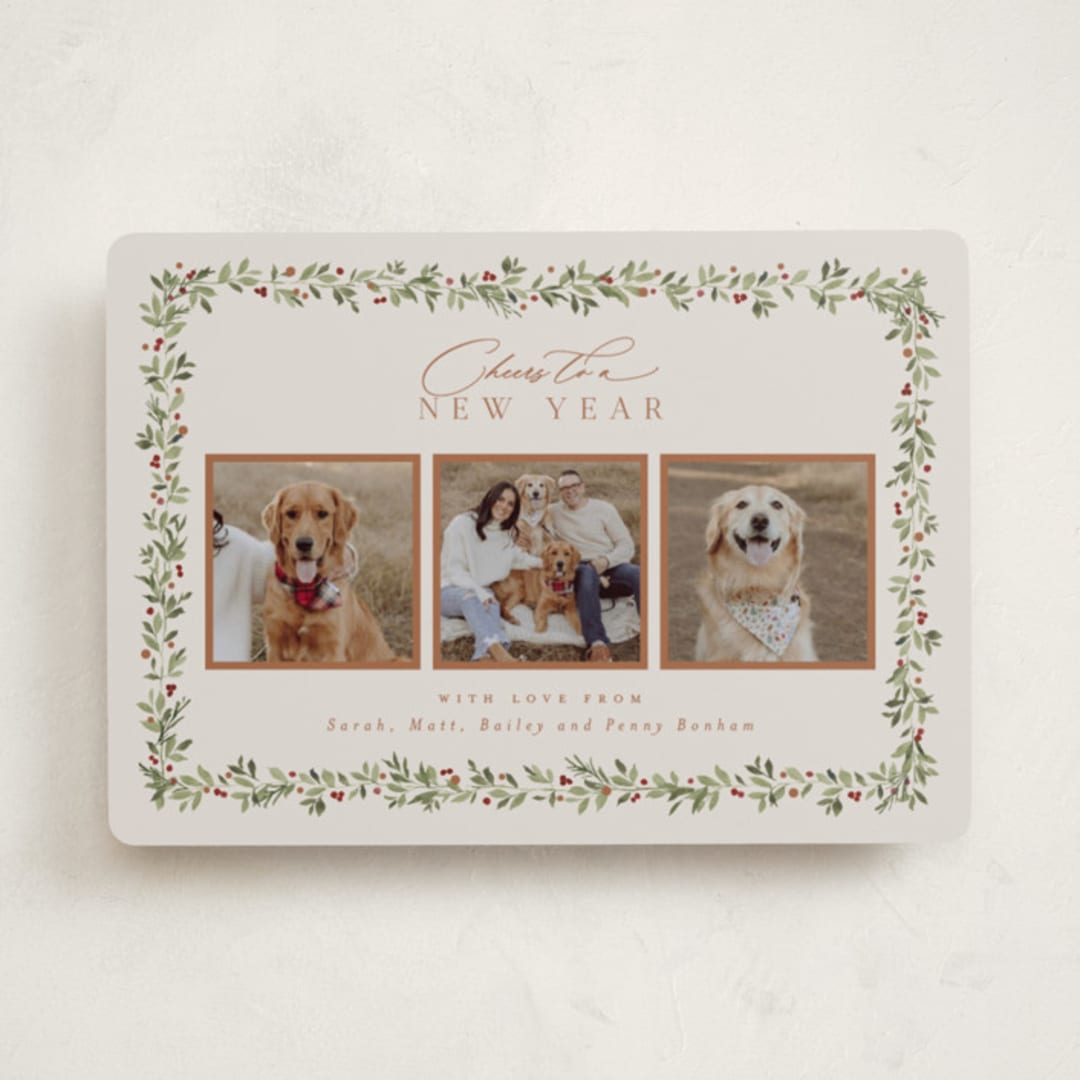 "Laurel Garland" - Holiday Cards in Mulled Wine by Everett Paper Goods - Front