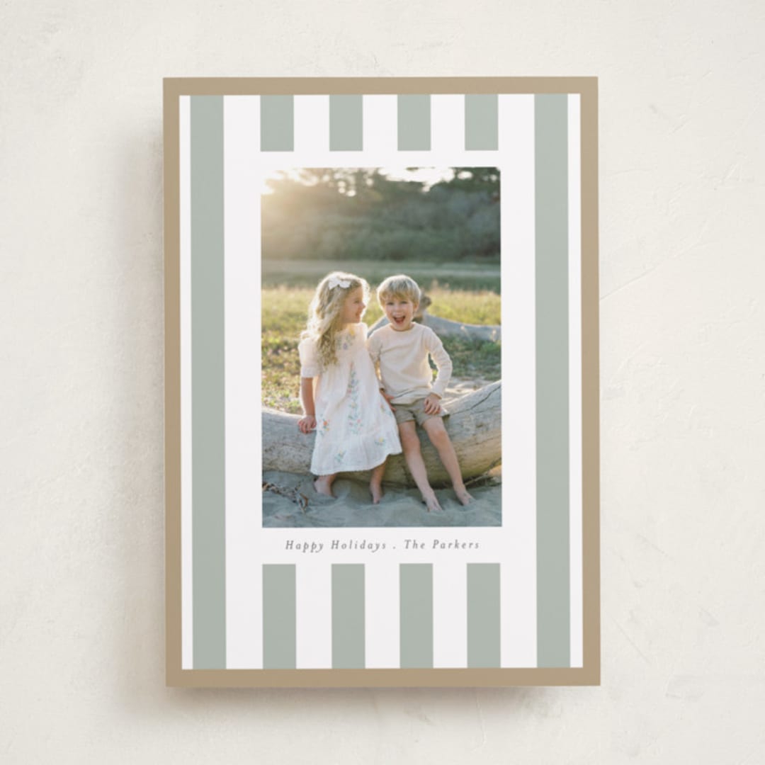 "Linen Stripes" - Holiday Cards in Sage by Angela Thompson - Front