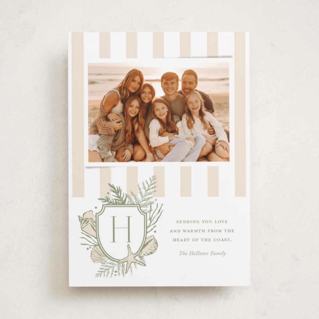 "Tis the Sea-Sun" - Holiday Cards in Sage by Oscar and Emma - Karly Depew - Front