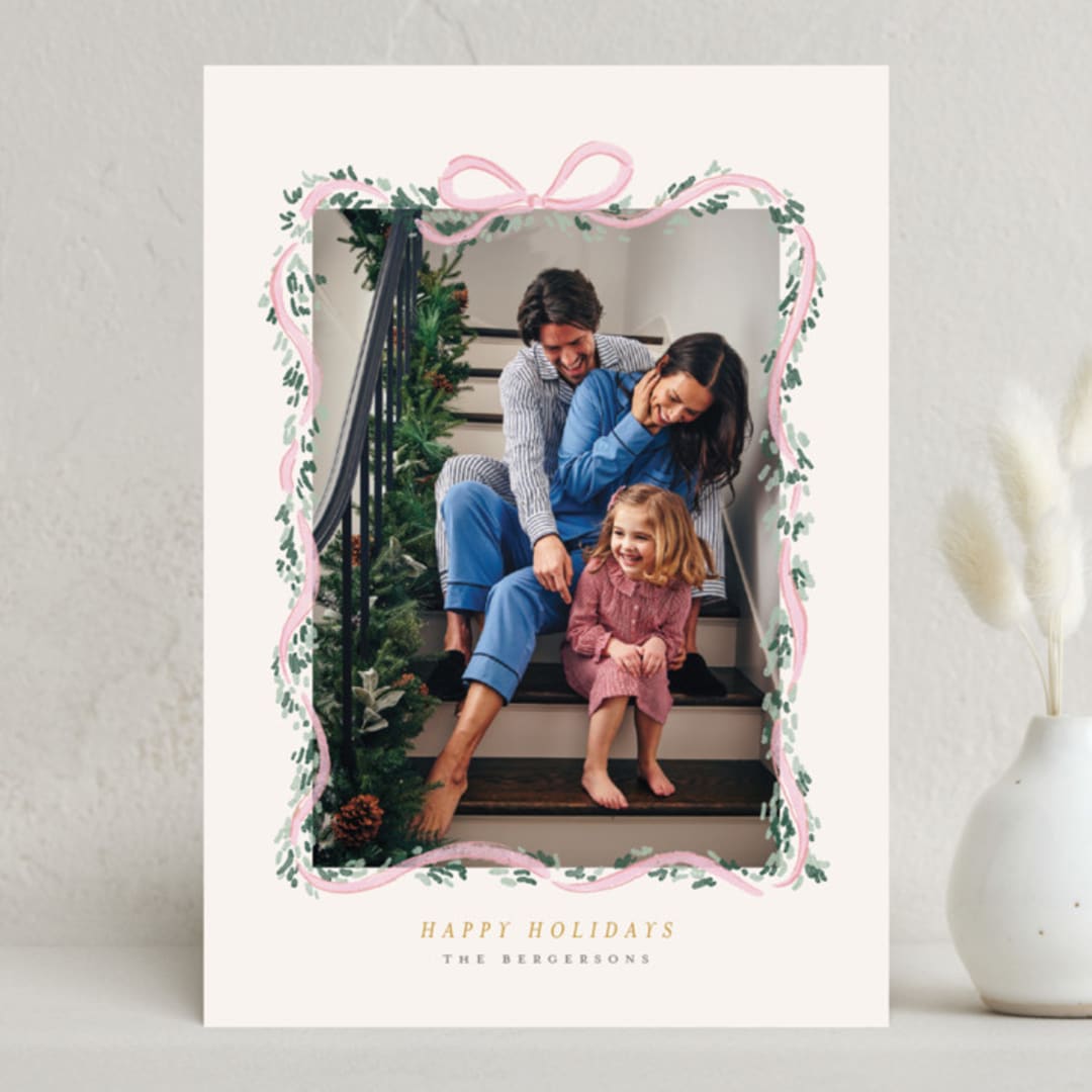 "Ribbonly Frame" - Holiday Cards in Blush by Itsy Belle Studio - Front