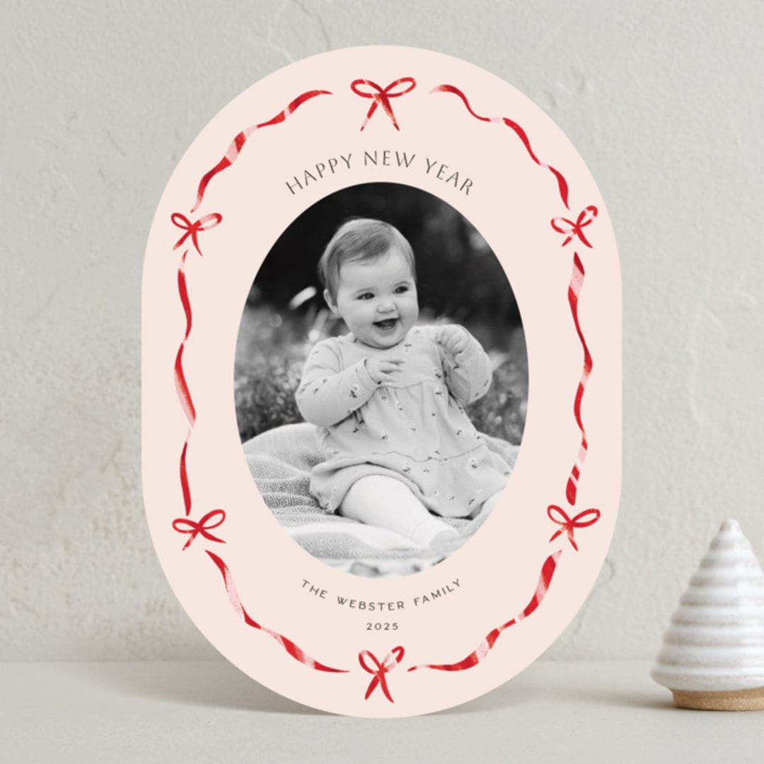"Little Bows & Ribbon" - Holiday Cards in Candy Cane by Paula Pecevich - Front