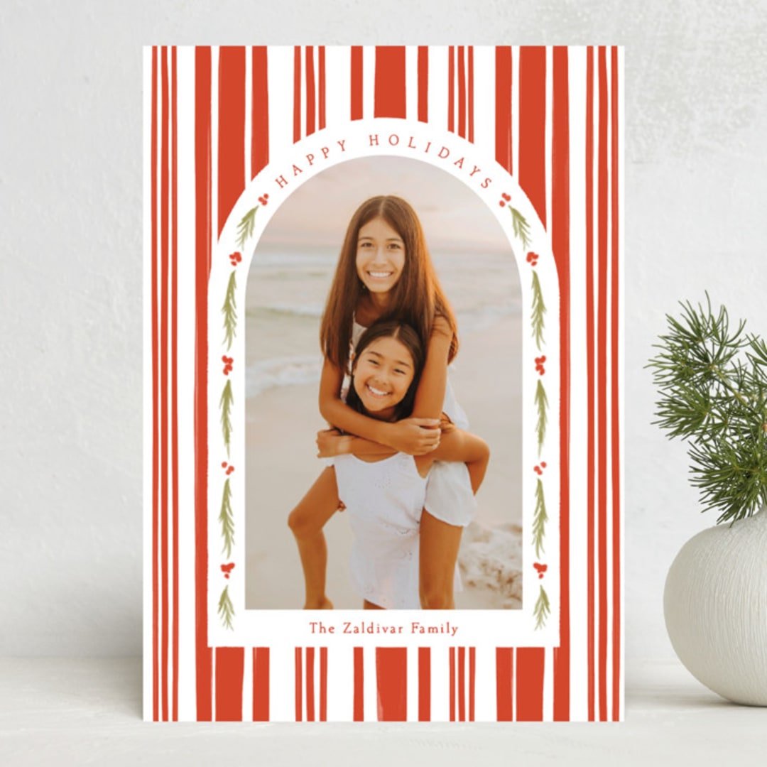 "Peppermint Stripe" - Holiday Cards in Peppermint by Robert and Stella - Front