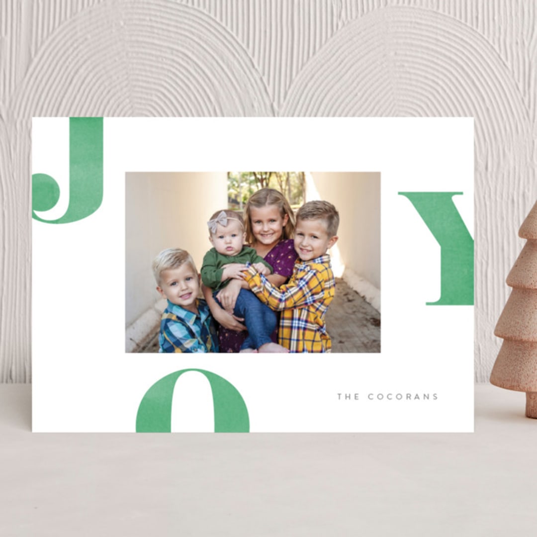 "Letters of Joy" - Holiday Cards in Spruce by Jessica Maslyn - Front