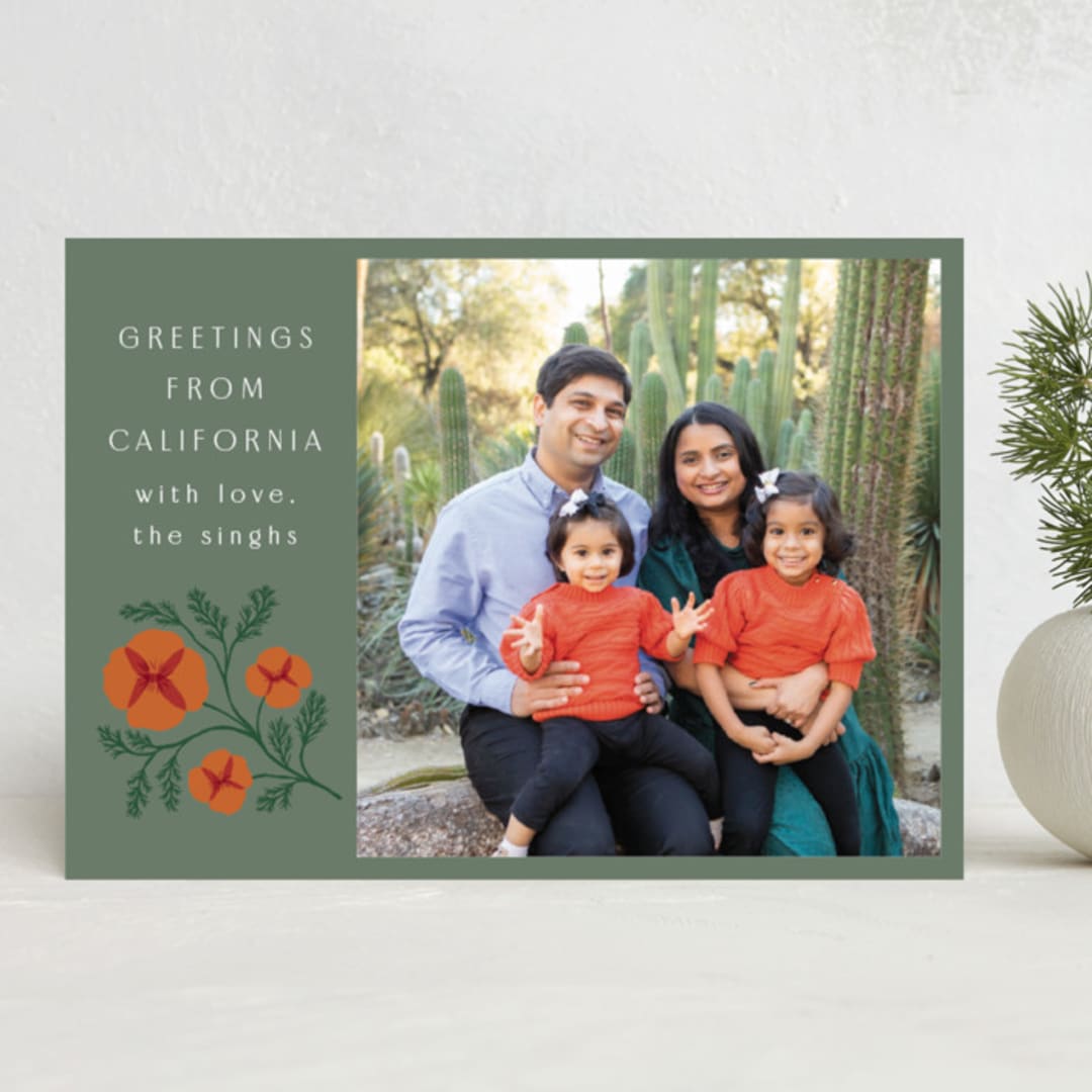 "California Poppy" - Holiday Cards in Evergreen by Katharine Watson - Front