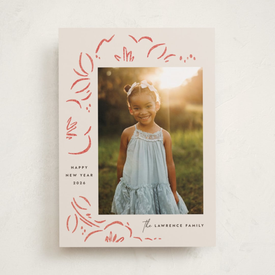 "Sketched Florals" - Holiday Cards in Berry by Griffinbell Paper Co. - Front