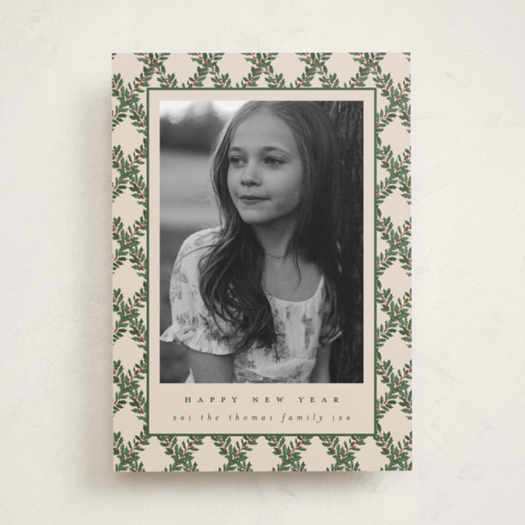 "Holly Trellis" - Holiday Cards in Eggnog by Leah Bisch - Front