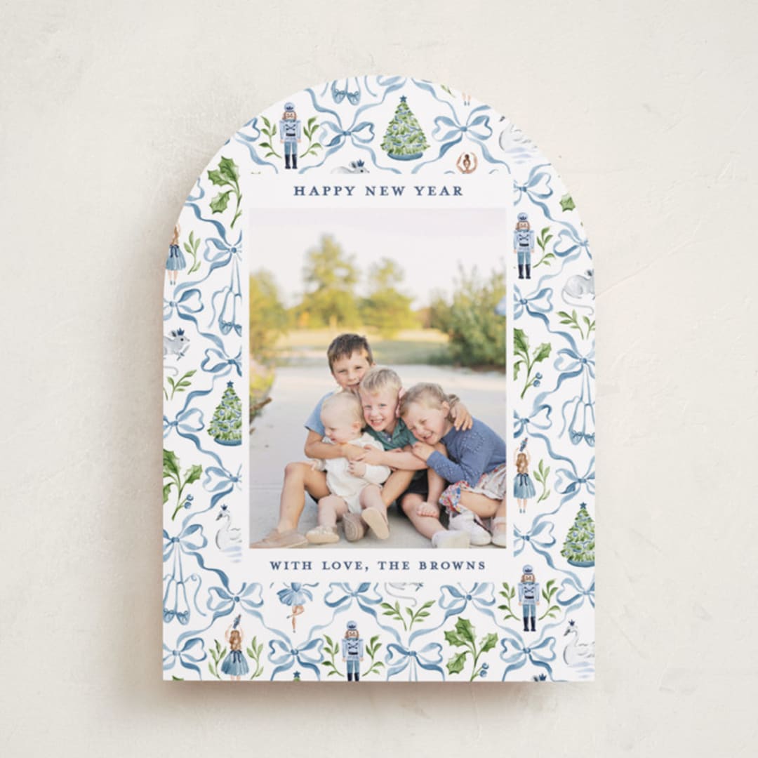 "Nutcracker ribbons" - Holiday Cards in Blue Ribbon by Sarah Knight - Front