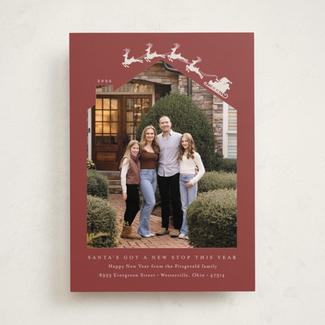 "New Stop" - Holiday Cards in Cinnamon by Heather Schertzer - Front