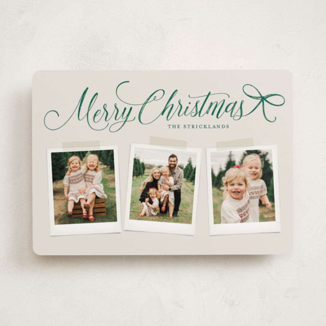 "Scripted Red Bow" - Holiday Cards in Evergreen by Hooray Creative - Front