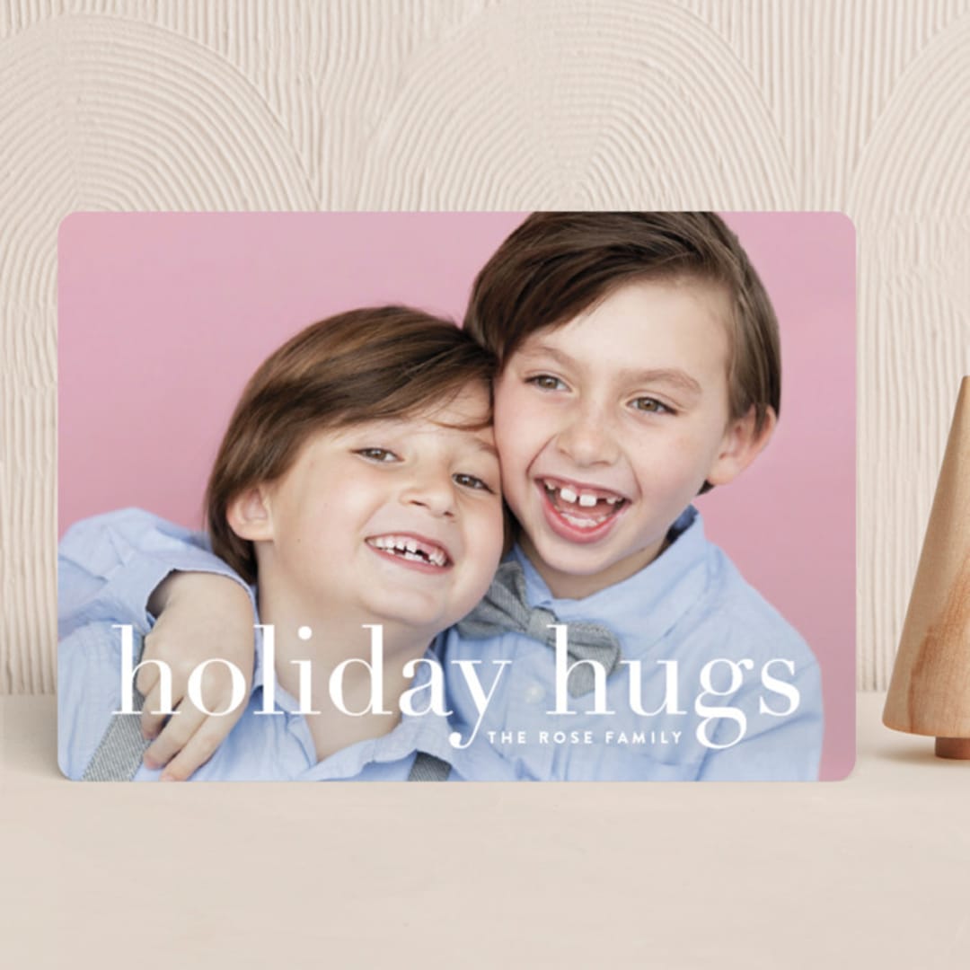 "Sending Hugs" - Holiday Cards in Snow by Up Up Creative - Front