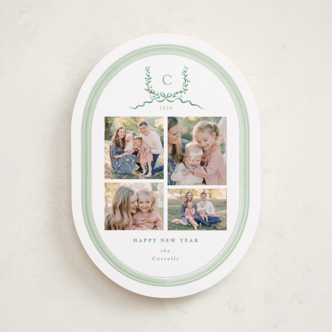 "Festive Monogram" - Holiday Cards in Evergreen by Corinne Malesic - Front