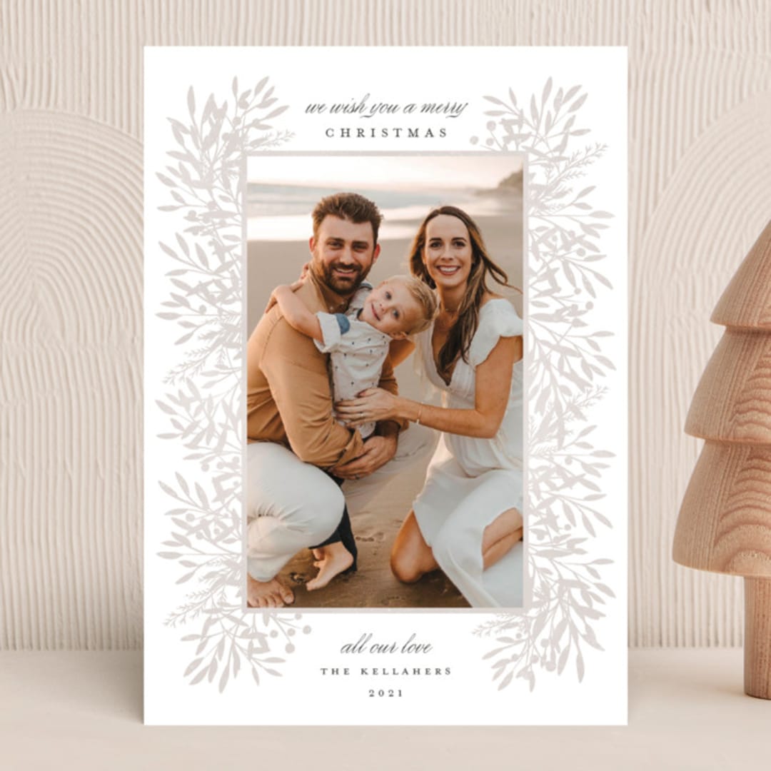 "FRILLS" - Holiday Cards in Taupe by Melanie Kosuge - Front