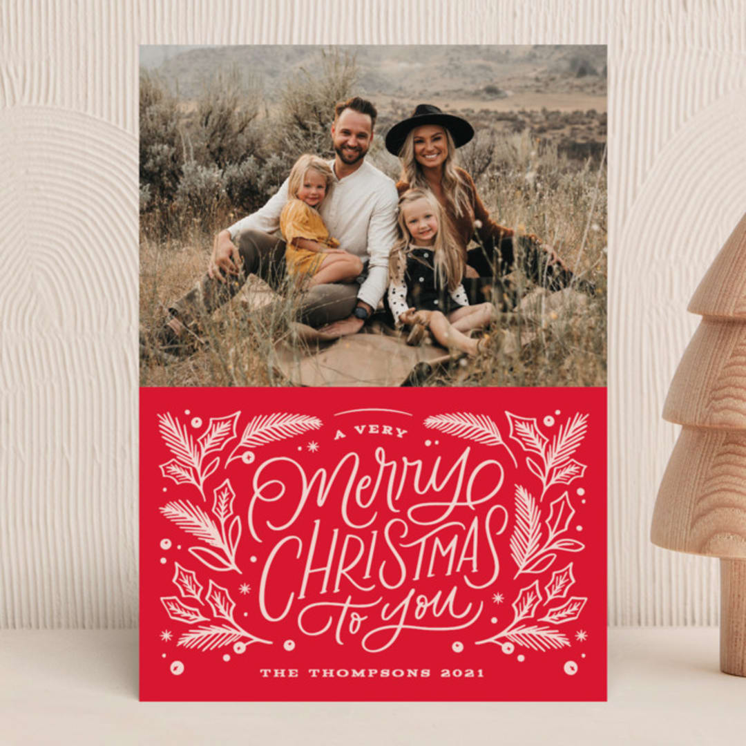 "Very Merry Christmas To You" - Holiday Cards in Cranberry by Kristen Smith - Front