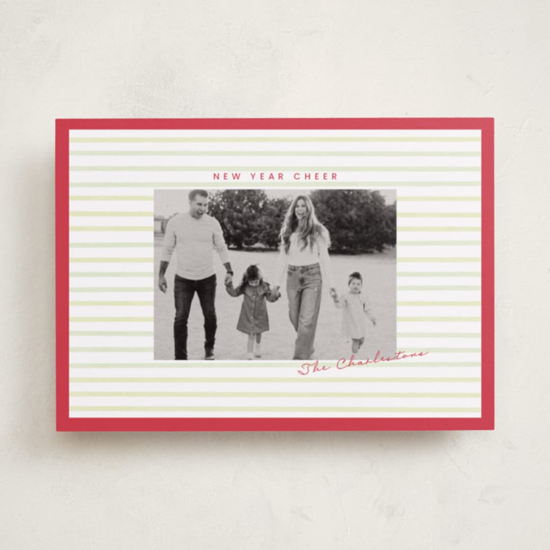 "Framed in Stripes" - Holiday Cards in Holly by Poised Avenue - Front
