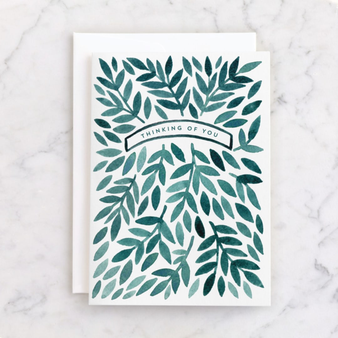 "Sympathy Leaves" - Single Greeting Cards in Spruce by Katharine Watson - Front