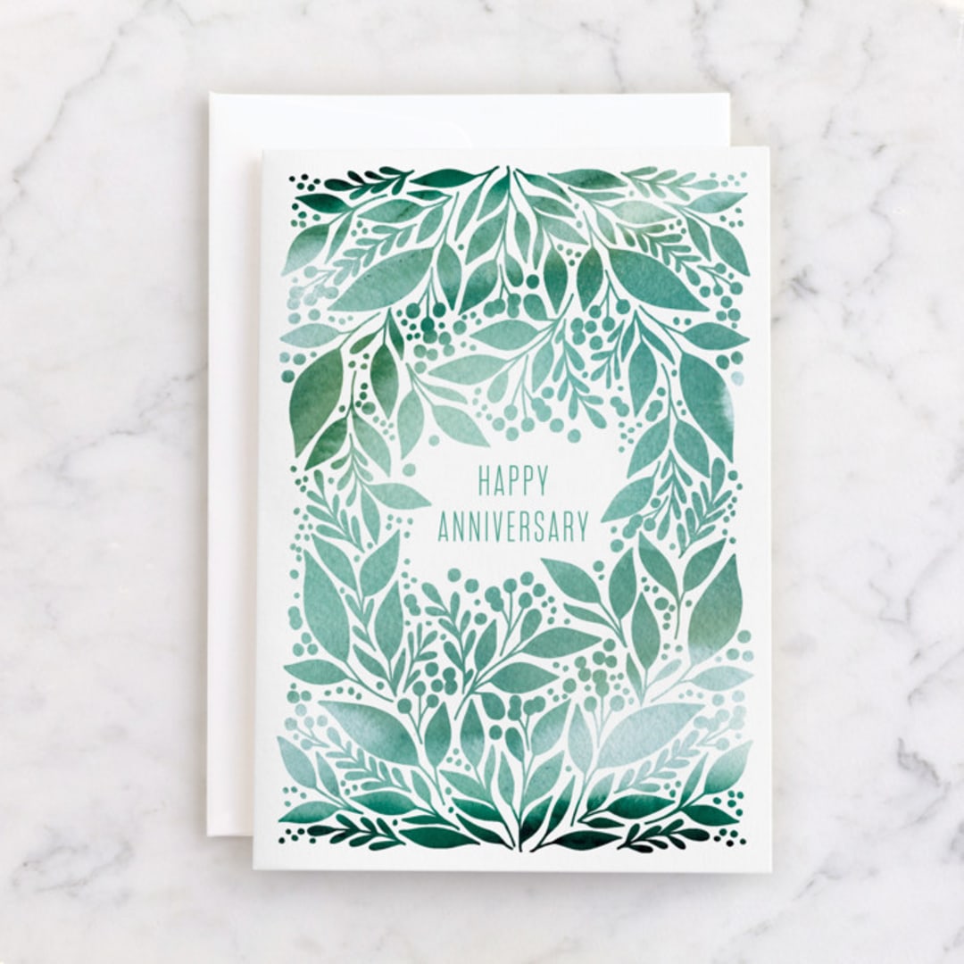 "Happy Anniversary Vines" - Single Greeting Cards in Greenery by Alethea and Ruth - Front