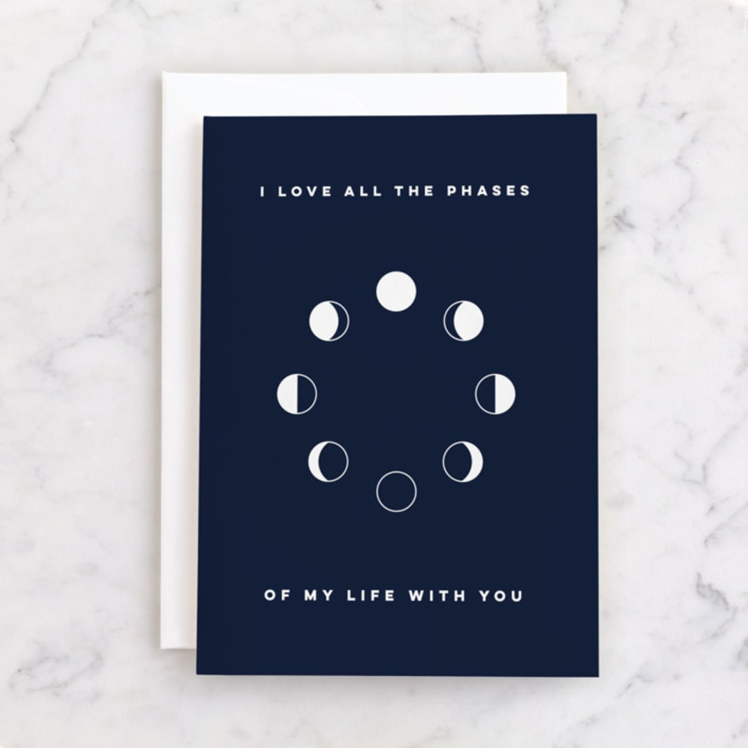 "Moon Phases" - Single Greeting Cards in Night Sky by Belia Simm - Front