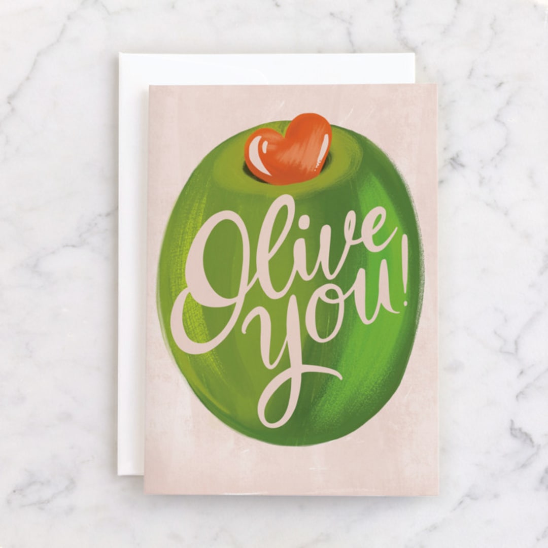"olive you" - Single Greeting Cards in Olive by Gina Grittner - Front