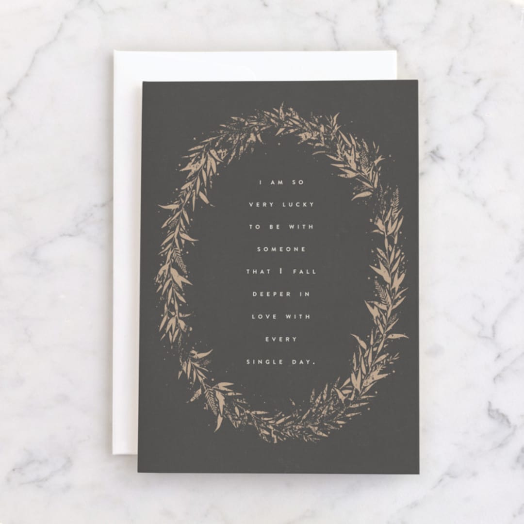 "antiqued wreath" - Single Greeting Cards in Slate by Carolyn Nicks - Front