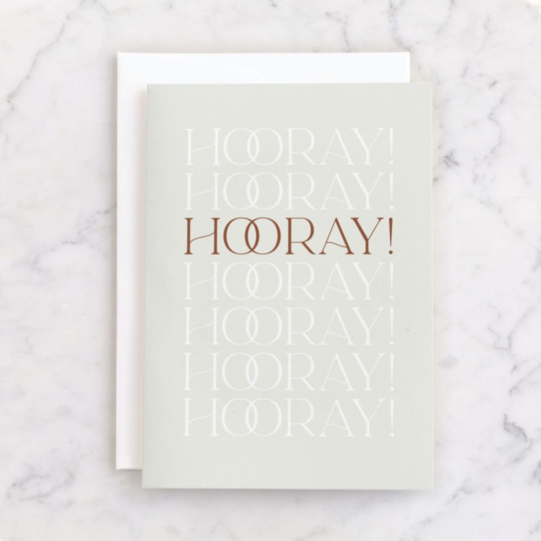 "Hooray!" - Single Greeting Cards in Mist by Gina Grittner - Front