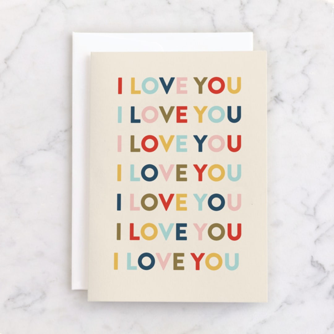 "I Love You" - Single Greeting Cards in Beige by Pixel and Hank - Front