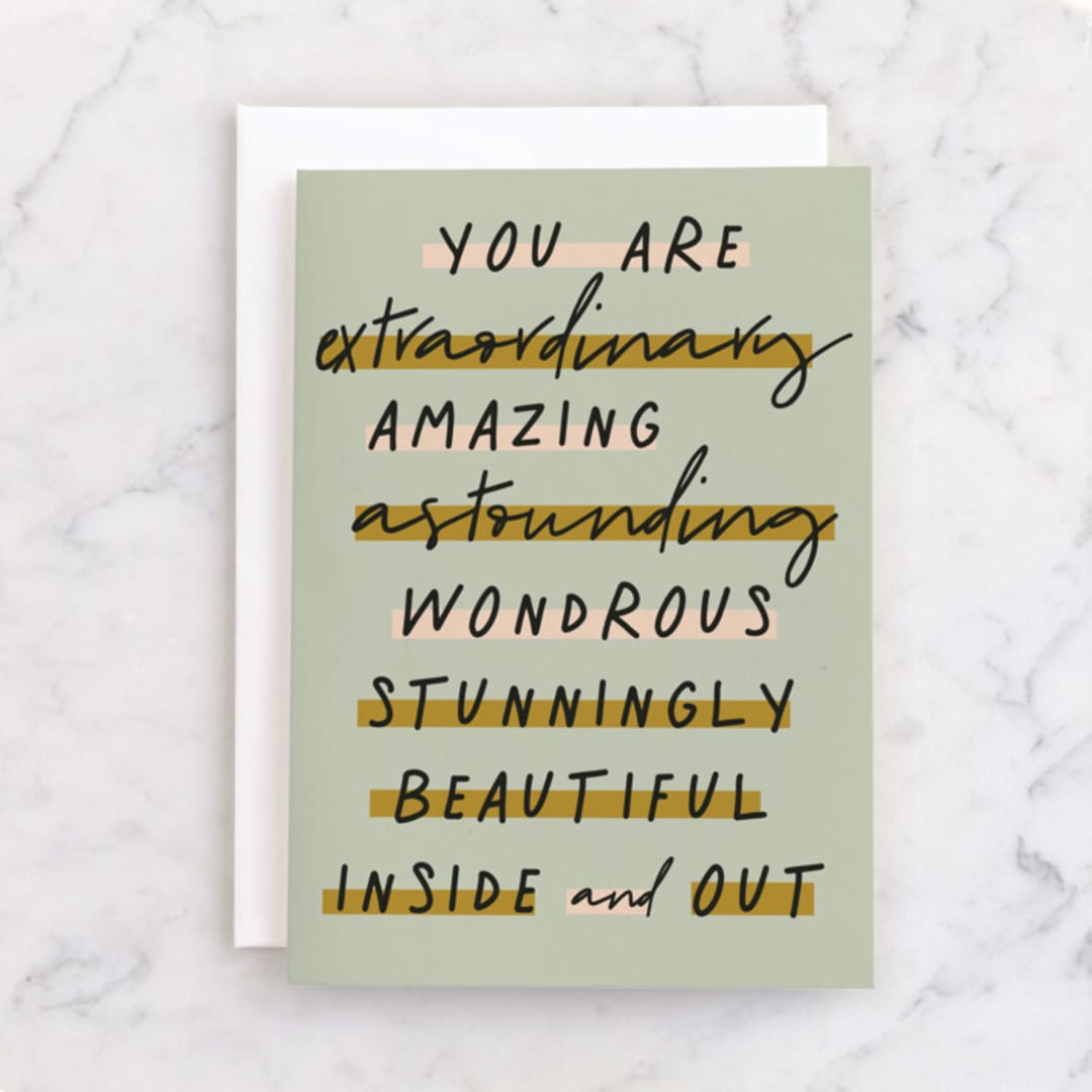 "Not Just Today" - Single Greeting Cards in Moss by Kelsey Mucci - Front