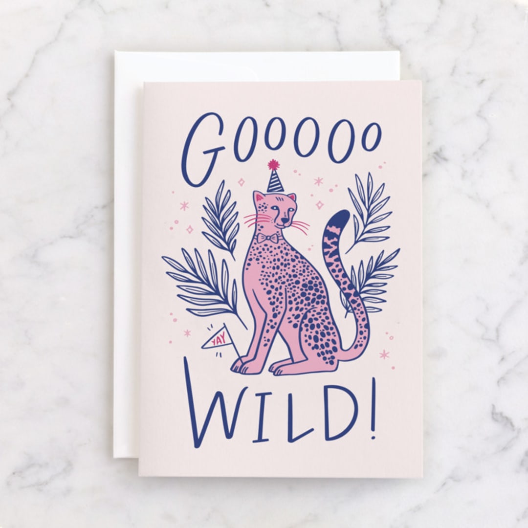 "Goooo Wild" - Single Greeting Cards in Blush by Kristen Smith - Front