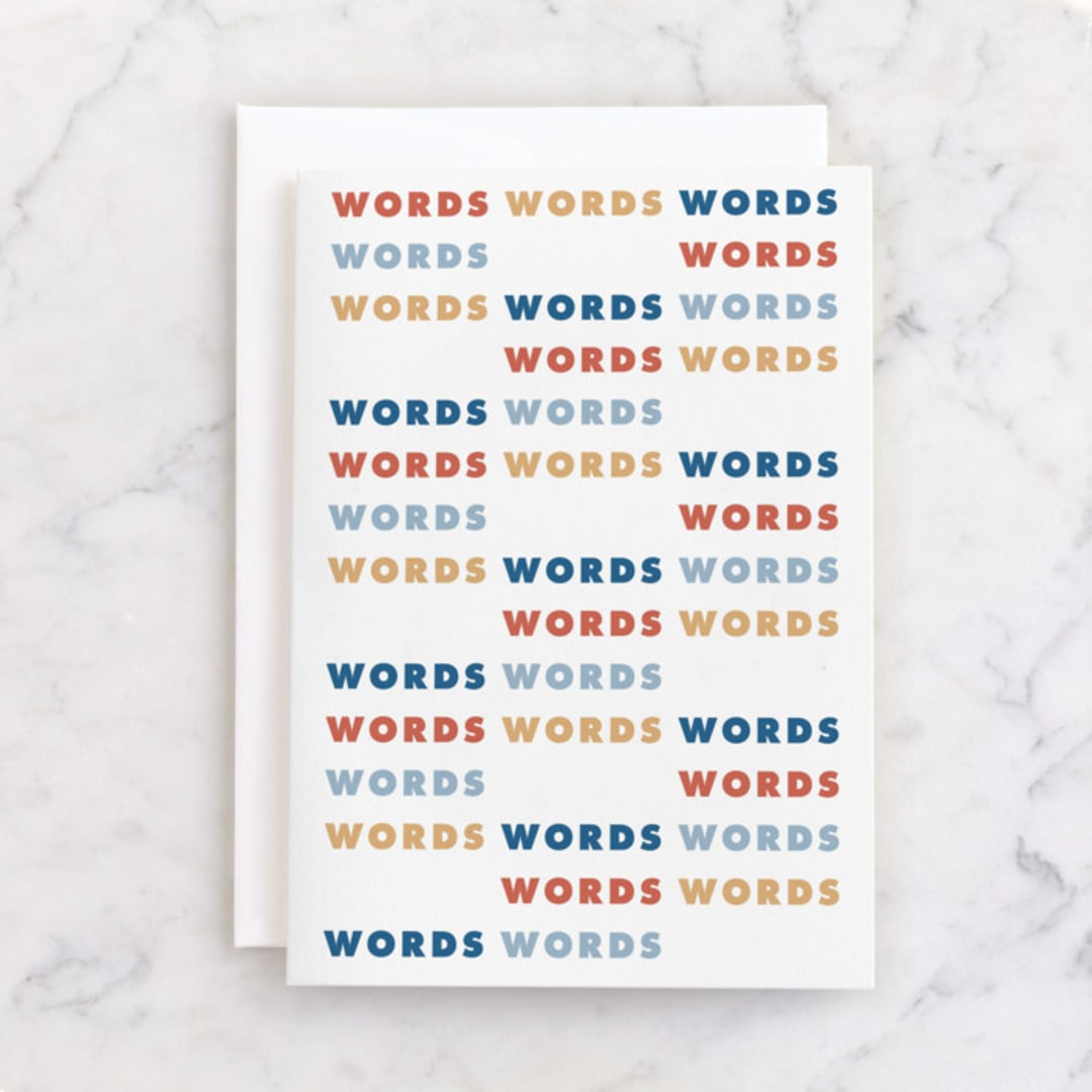 "words words words" - Single Greeting Cards in Royal by Kamala Nahas - Front