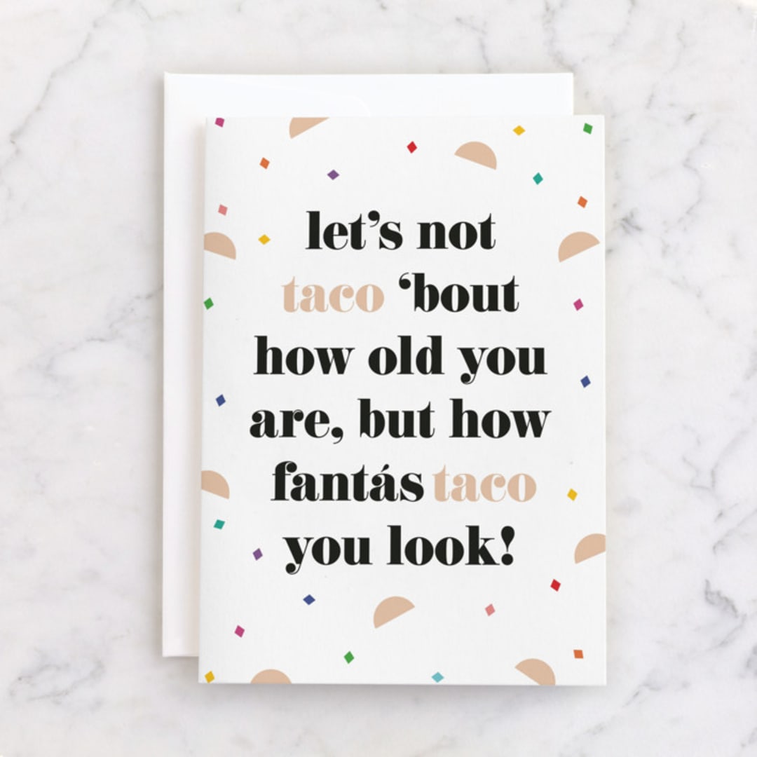 "fantastaco" - Single Greeting Cards in Black Olive by Tanya Lee of Frooted Design - Front
