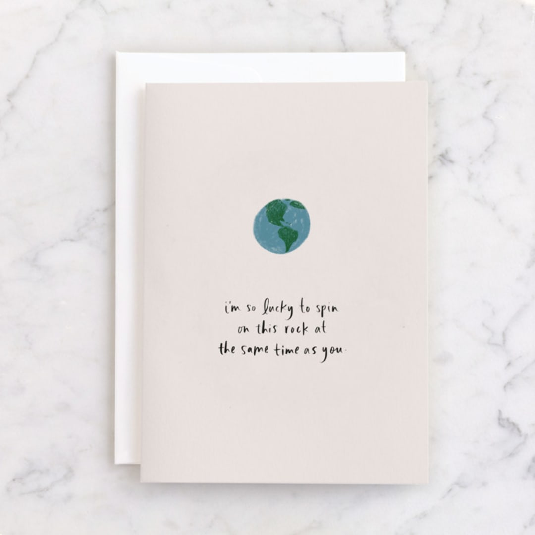 "Spinning Rock" - Single Greeting Cards in Earth by Chelsea Petaja - Front