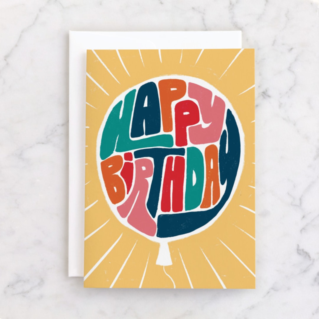 "Retro Balloon" - Single Greeting Cards in Sunny by Kristen Knechtel - Front