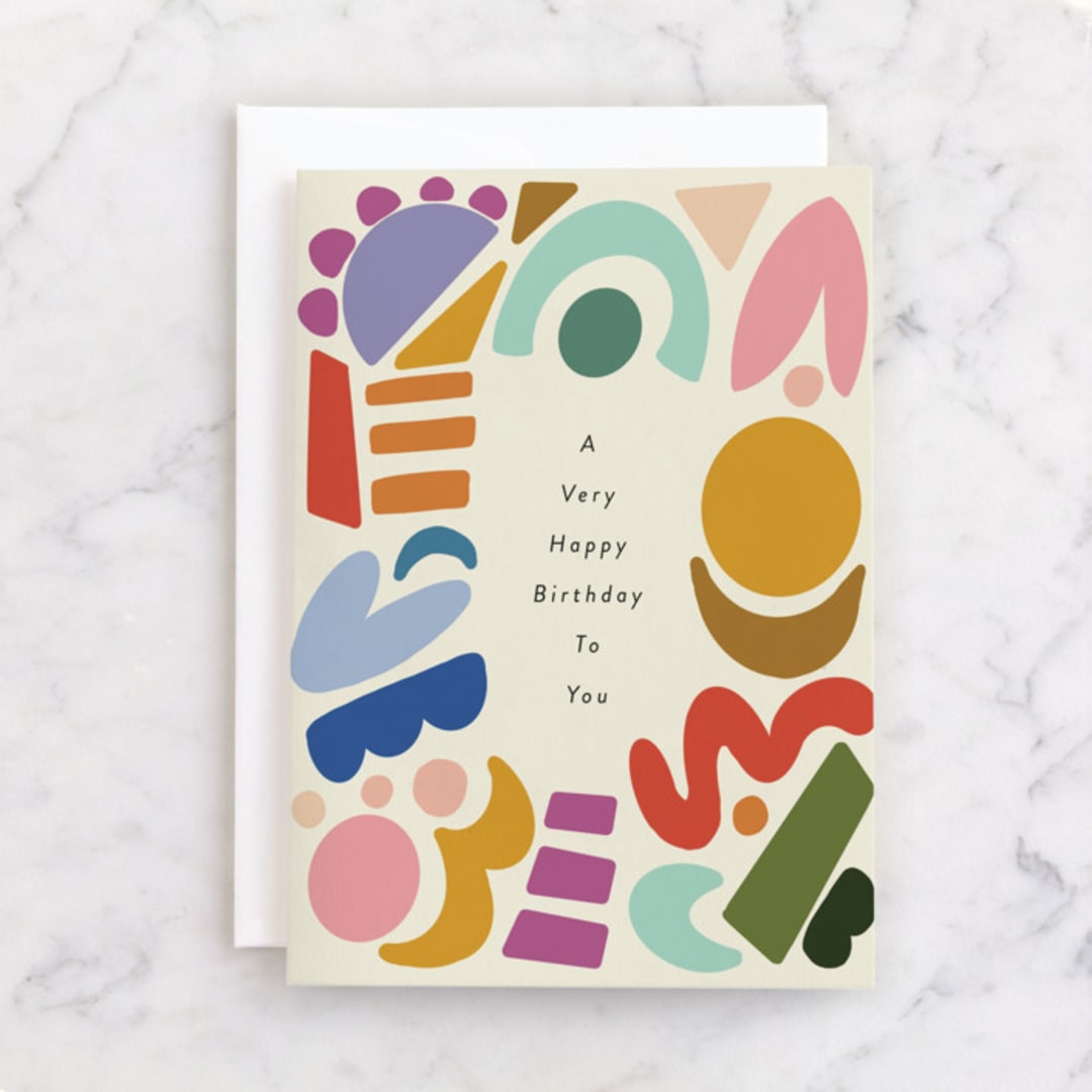 "Party Shapes" - Single Greeting Cards in Brights by Morgan Kendall - Front