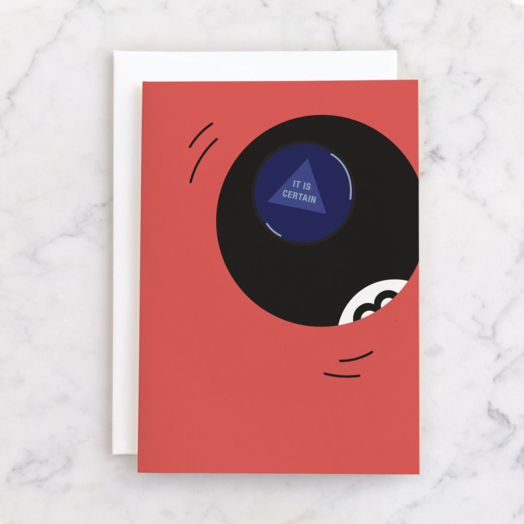 "Magic 8 Ball" - Single Greeting Cards in Navy by Baumbirdy - Front