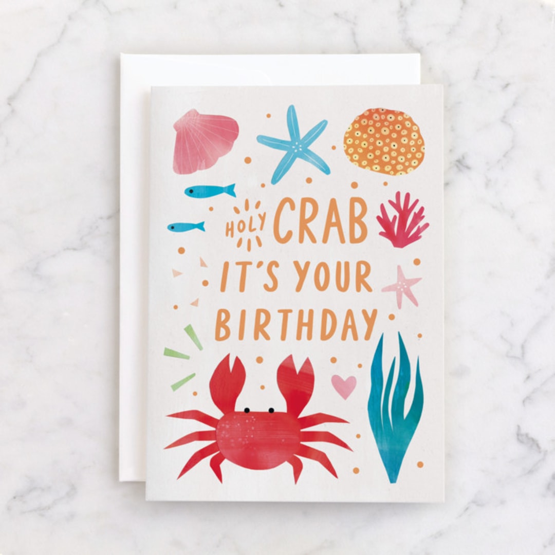 "Holy Crab" - Single Greeting Cards in Ocean by Cindy Chu - Front