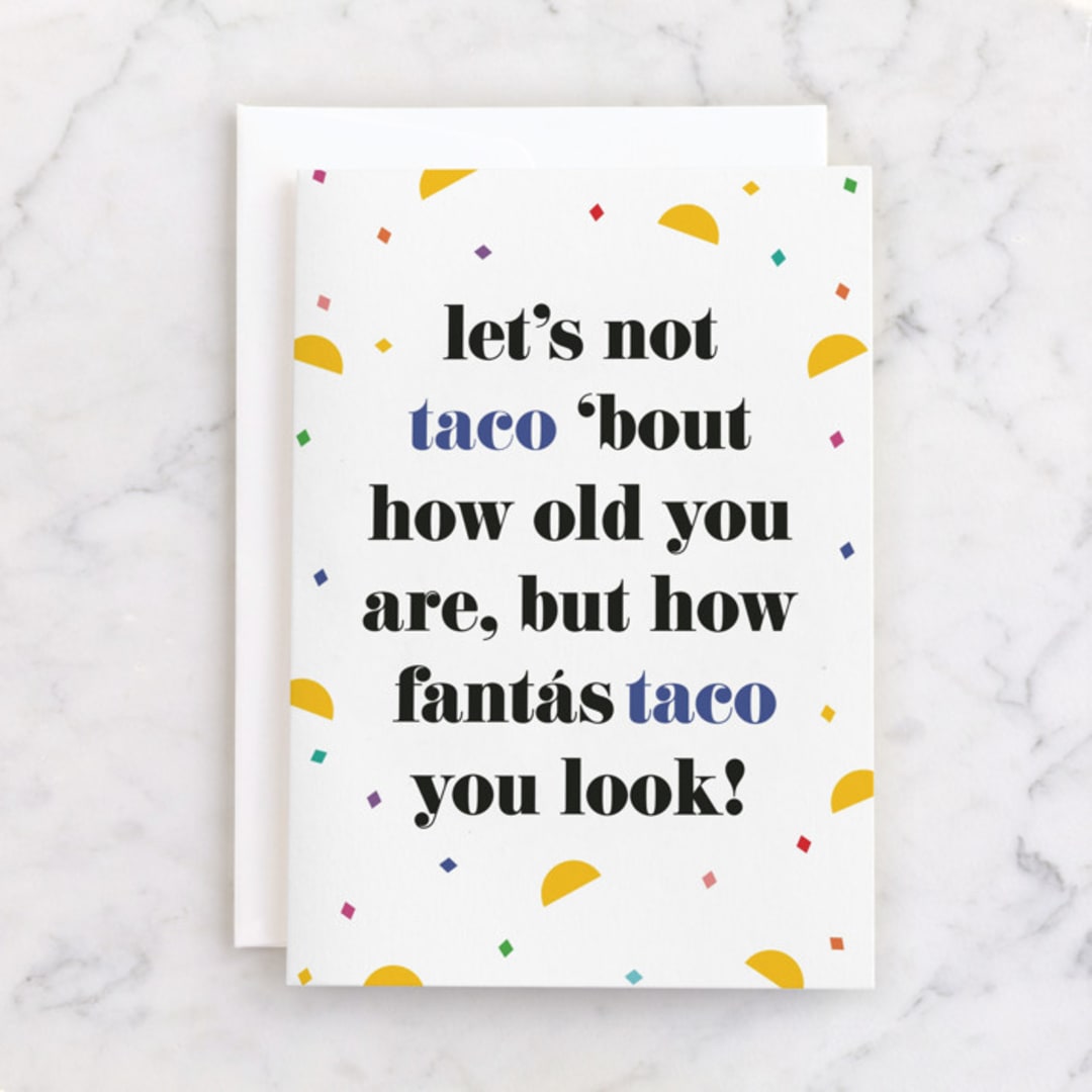"fantastaco" - Single Greeting Cards in Confetti by Tanya Lee of Frooted Design - Front