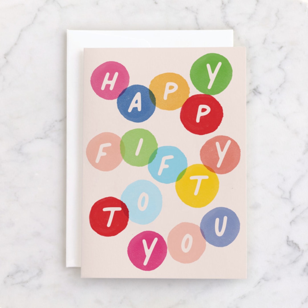 "Happy 50 to you" - Single Greeting Cards in Coral by Pati Cascino - Front