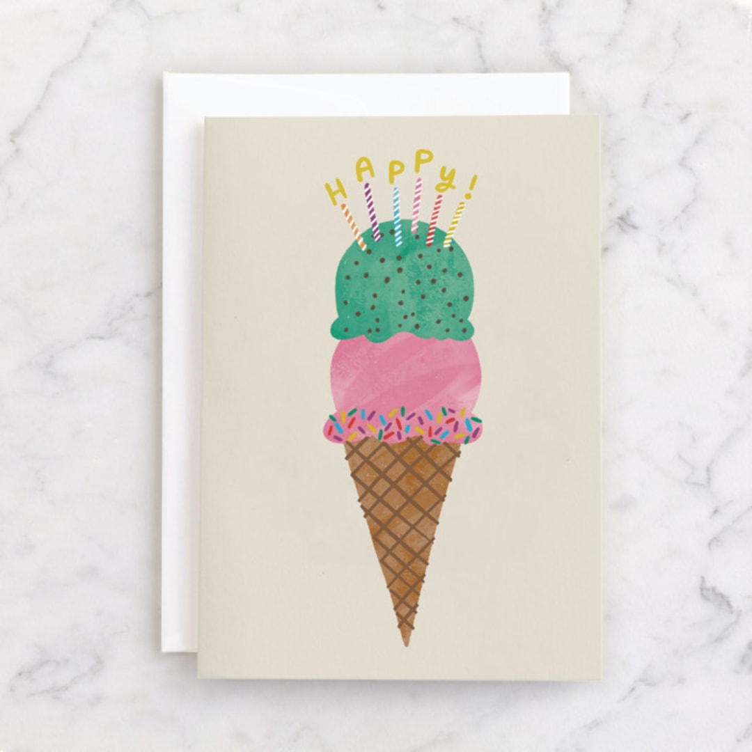 "I-scream" - Single Greeting Cards in Cream by Jen Owens - Front