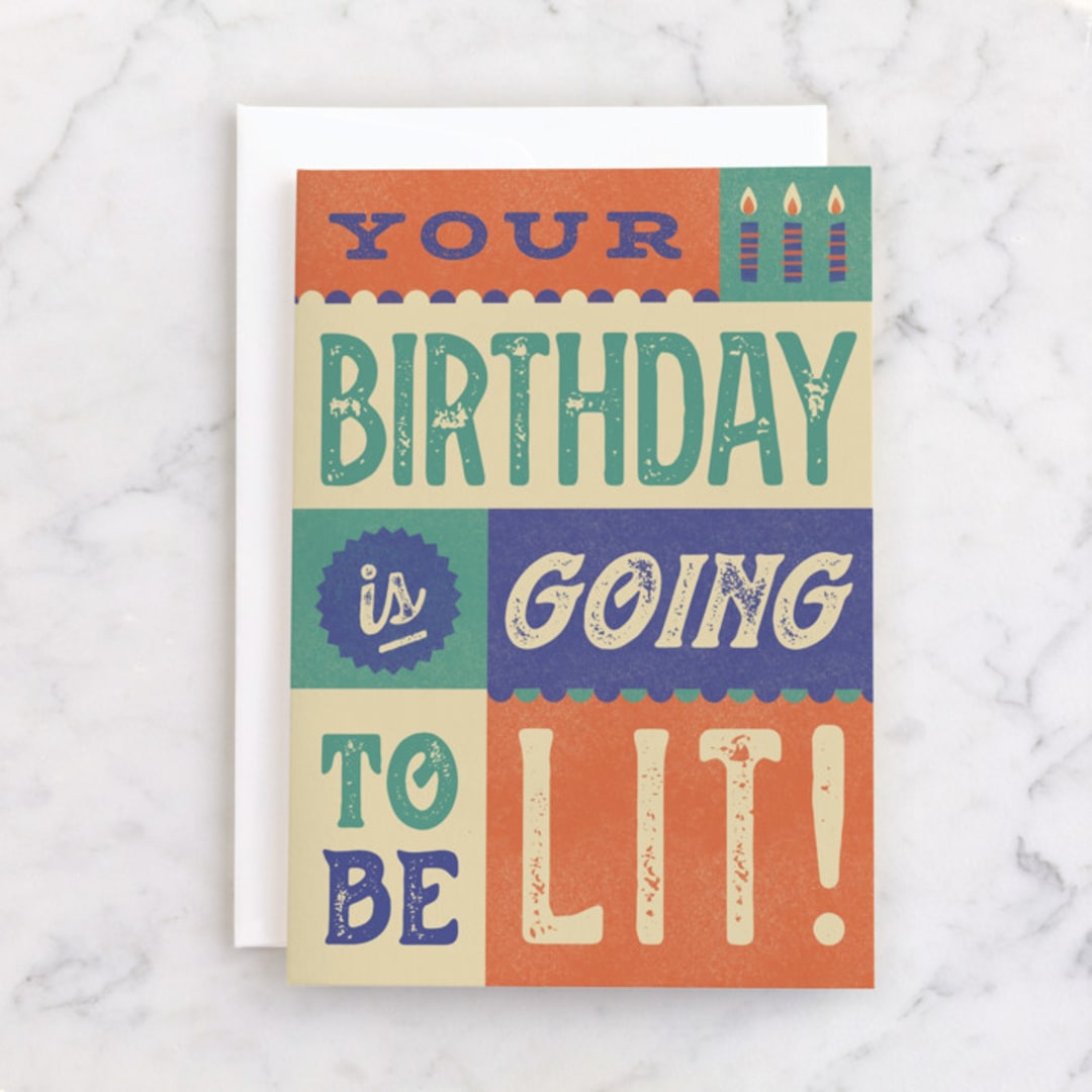 "So Lit" - Single Greeting Cards in Flax by Robert and Stella - Front