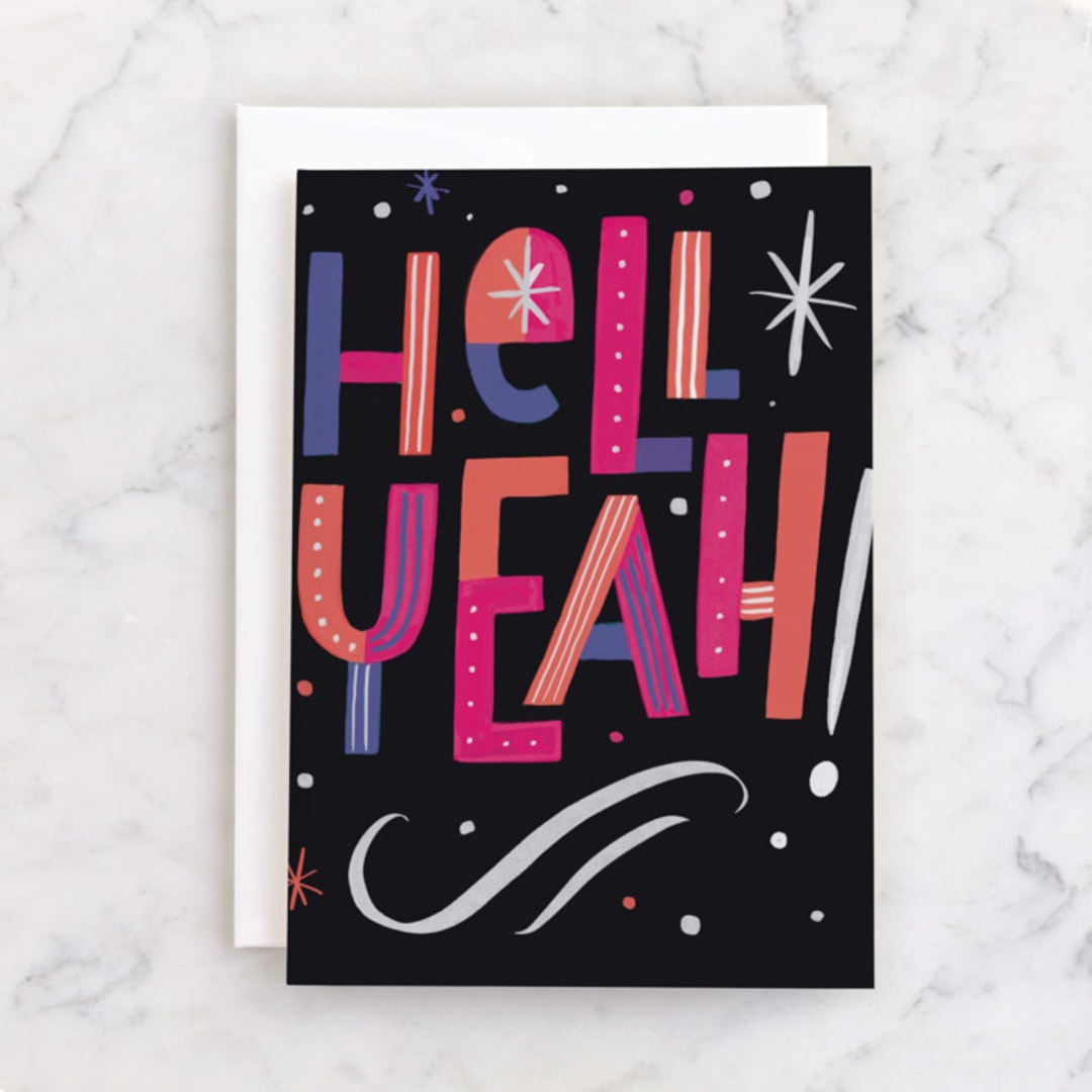 "hell yeah congrats" - Single Greeting Cards in Ink by Hannah Williams - Front