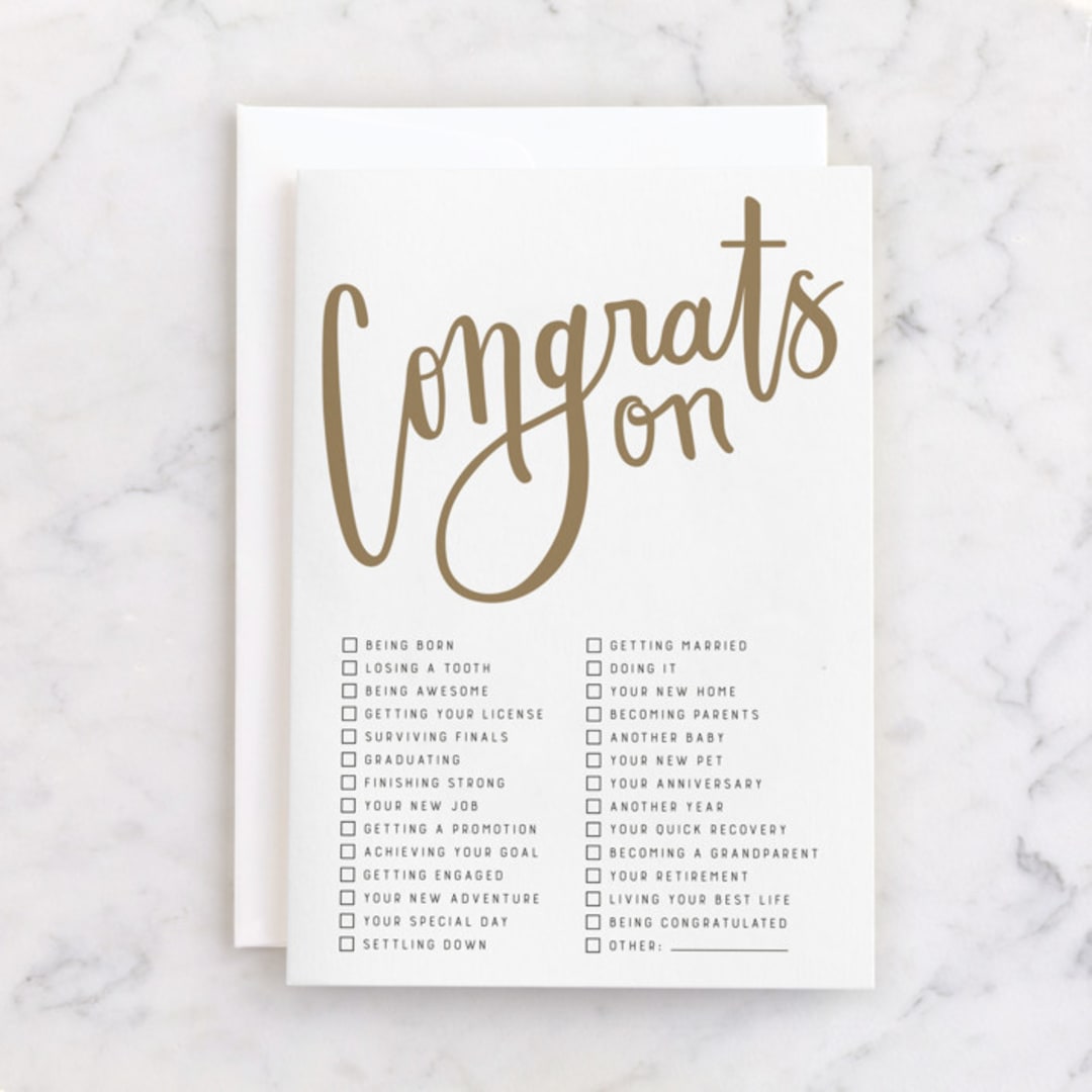 "All-Purpose Congrats" - Single Greeting Cards in Gold by Jess Wilson - Front