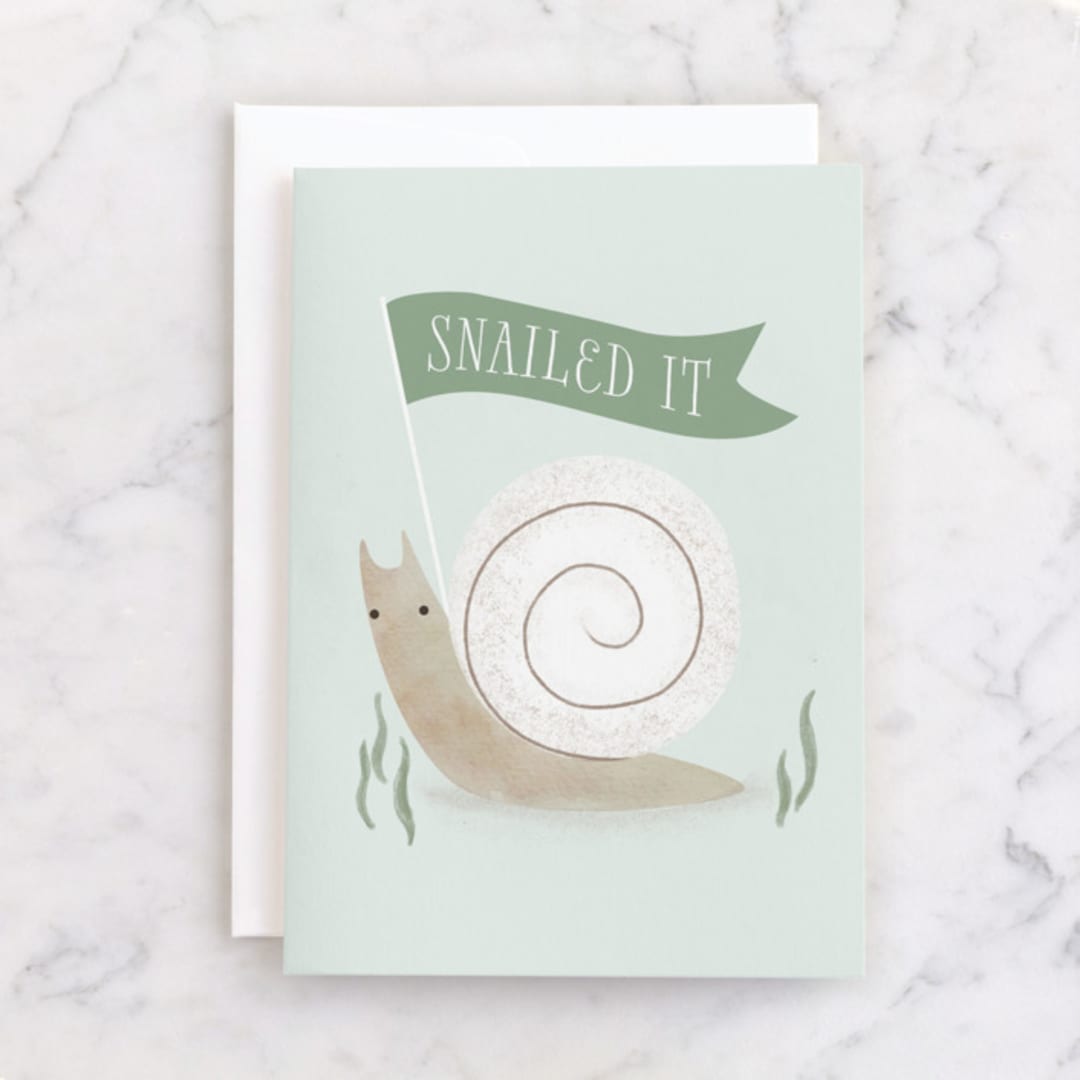 "Snailed it" - Single Greeting Cards in Mint by Itsy Belle Studio - Front