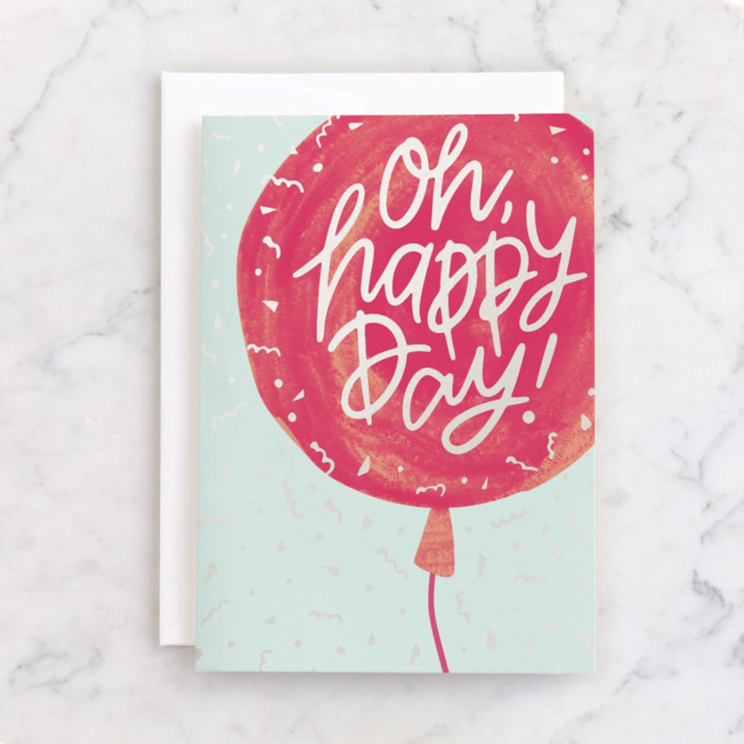 "Celebration Balloon" - Single Greeting Cards in Cherry by Meggy Masters - Front