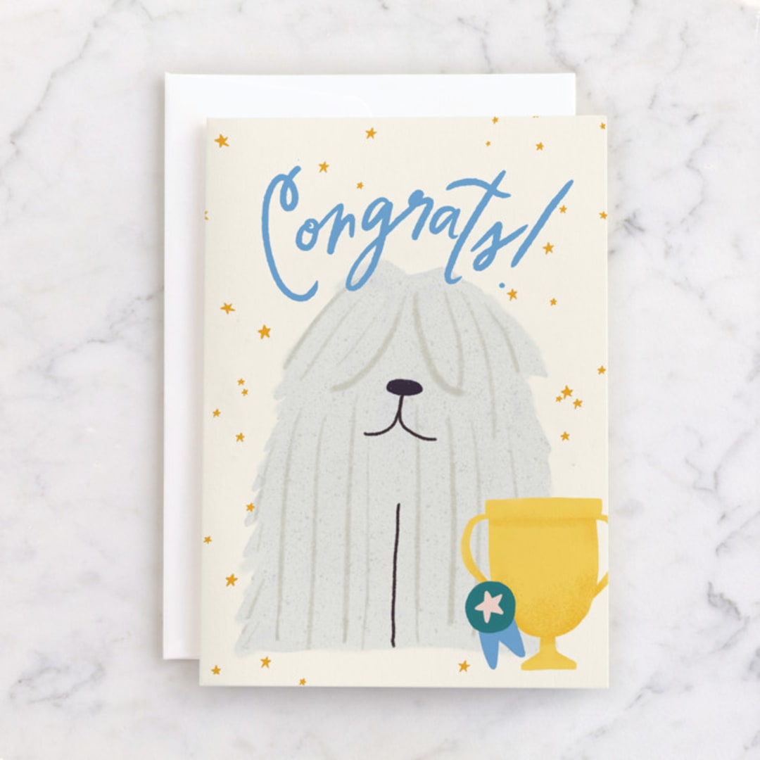 "Top Dog" - Single Greeting Cards in Beige by Ana Peake - Front