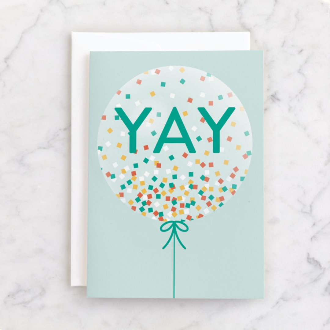 "Yay Confetti" - Single Greeting Cards in Sky by Kelly Williams - Front