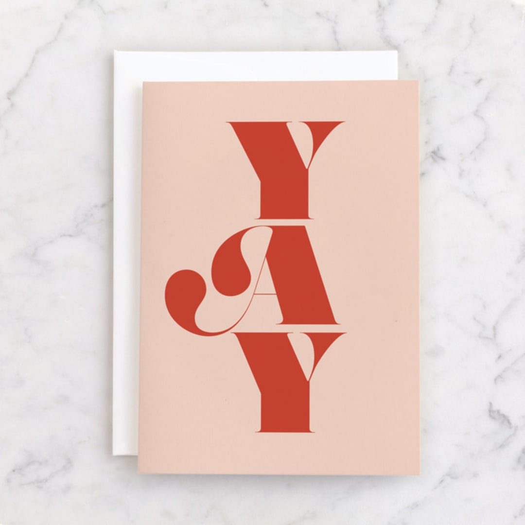 "Yay" - Single Greeting Cards in Lipstick by Lori Wemple - Front