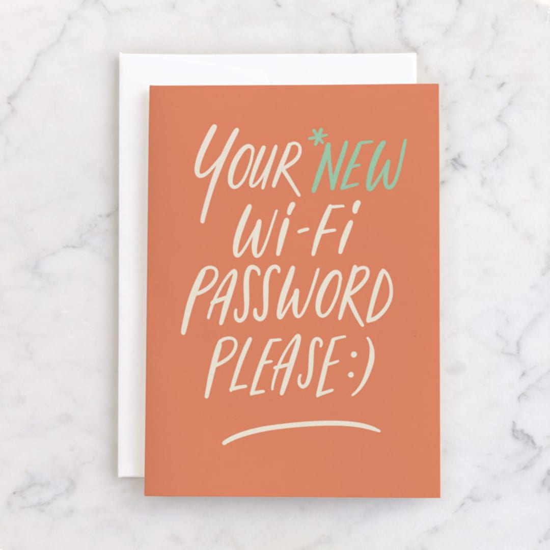 "Wifi password" - Single Greeting Cards in Tangerine by Adelyn T. - Front