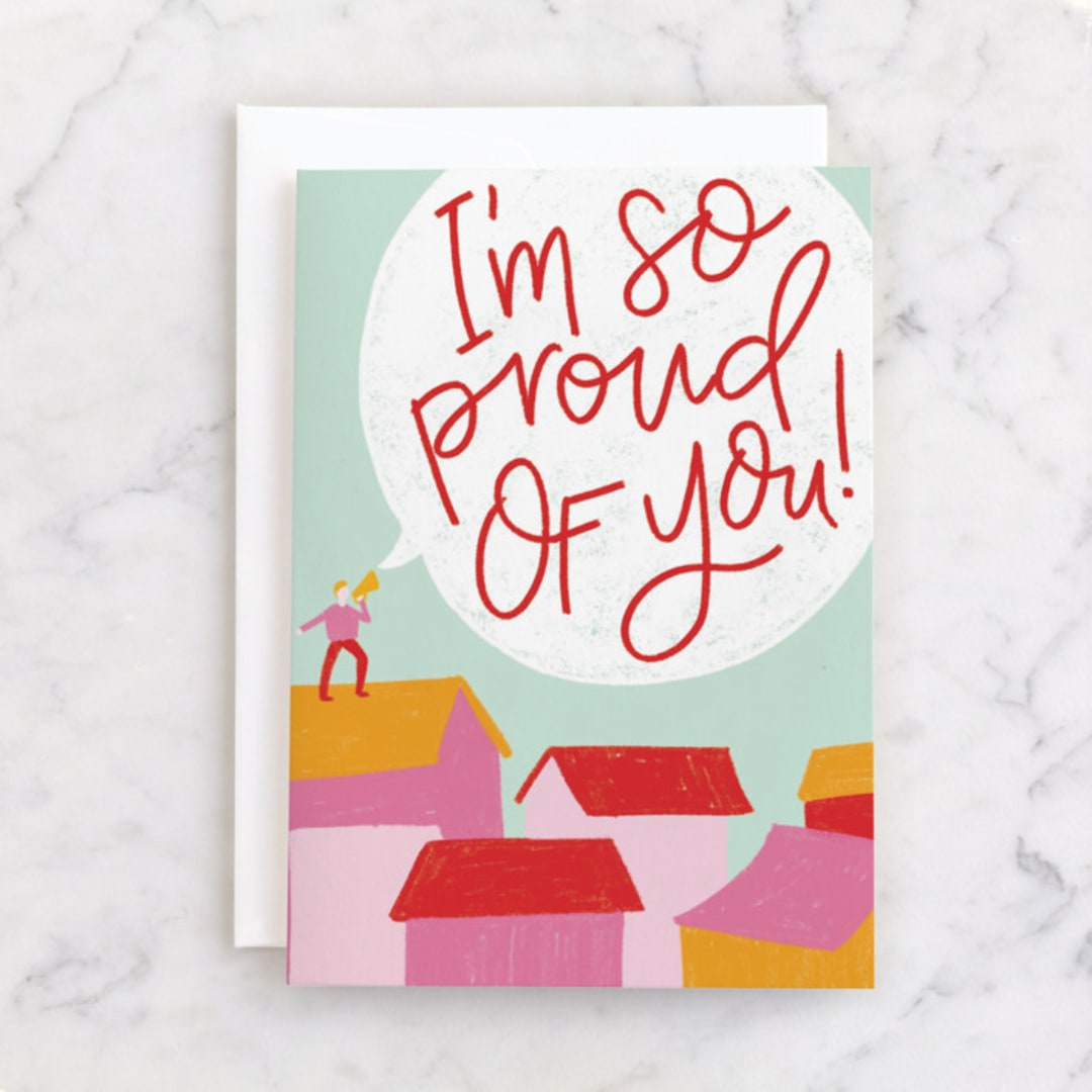 "From the Rooftops" - Single Greeting Cards in Cherry by Lissabeth Anglin - Front